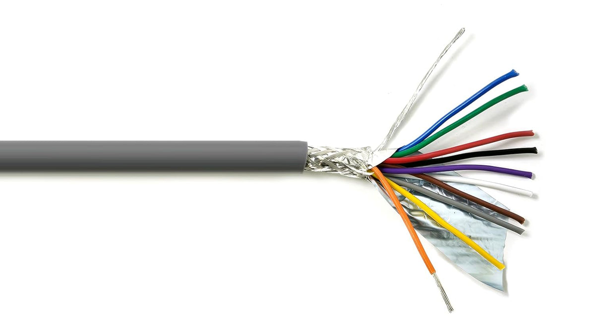 AMESB 22AWG 10C Shielded Cable Wire (UL2464) - Flexible Str TC, PVC Ins, OS+Drain+TC BRD, PVC JKT for CNC Machine, Stepper Motor, VFD Spindle
