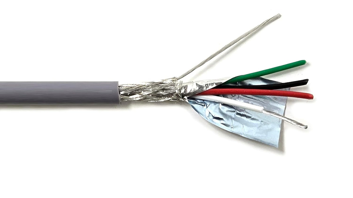 AMESB 20AWG 4C Shielded Cable Wire (UL2464) - Flexible Str TC, PVC Ins, OS+Drain+TC BRD, PVC JKT for CNC Machine, Stepper Motor, VFD Spindle