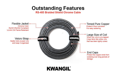 RS-485 24AWG 2Pr Shielded Cable - Equal to Belden 9842, Str TC, PE Ins, OS+Drain+TC BRD, PVC JKT, 120 ohm for Low Voltage Analog Signals/Digital Control