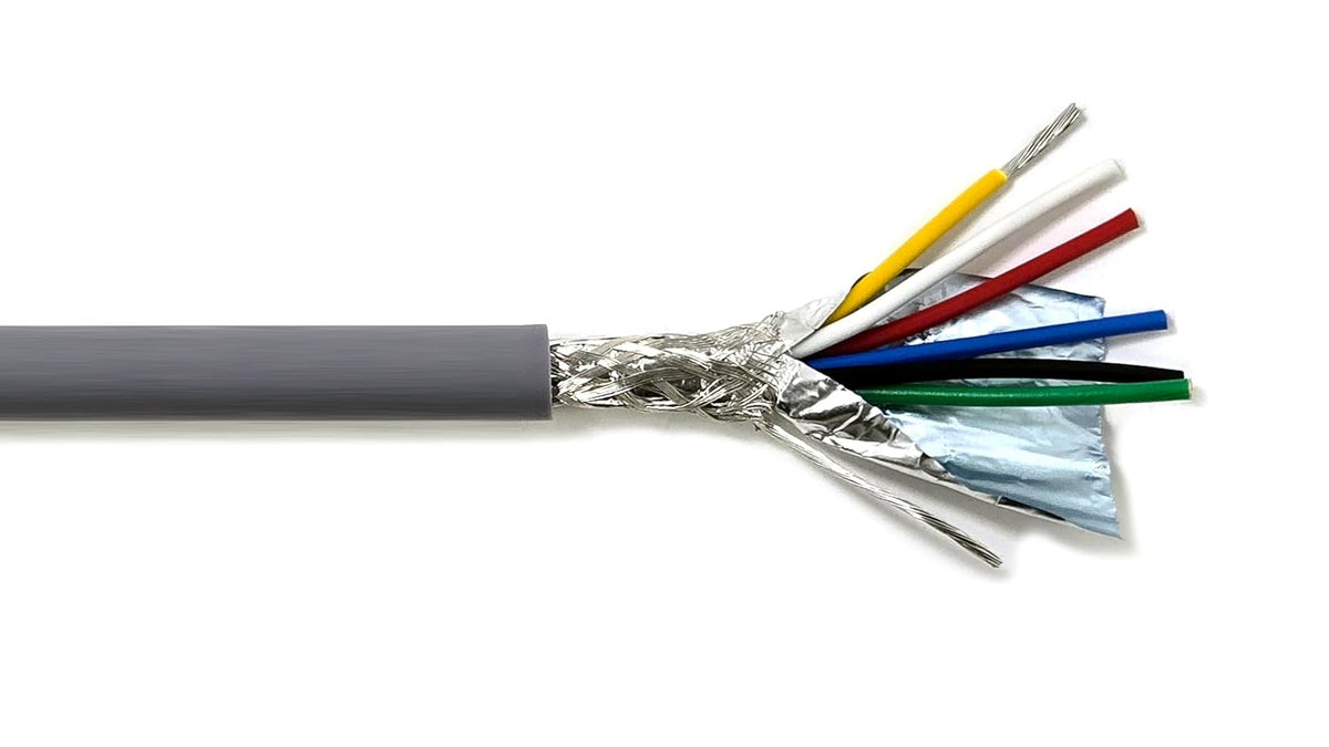 AMESB 22AWG 6C Shielded Cable Wire (UL2464) - Flexible Str TC, PVC Ins, OS+Drain+TC BRD, PVC JKT for CNC Machine, Stepper Motor, VFD Spindle